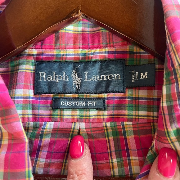 Ralph Lauren Pink Plaid Long Sleeve Button Down Shirt Men’s Size Medium - Picture 12 of 16